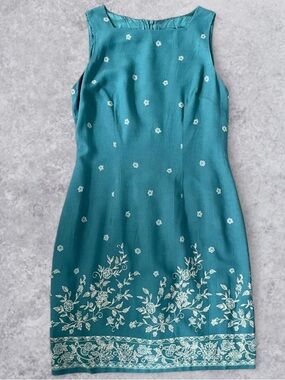 CDC Wear Vintage Teal Floral Embroidered Sleeveless Dress Size 10 36 Length